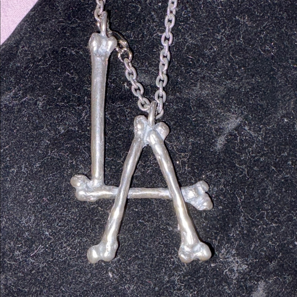 Silver Bone Letter Pendant Necklace